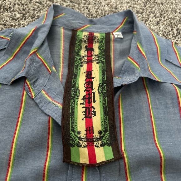 L.A.M.B. Moderation Loving Striped Button Up Shirt Size Medium - Picture 4 of 8